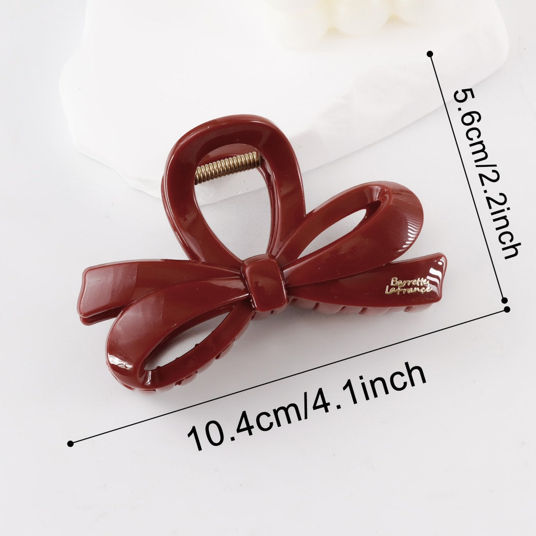 Beau - Glossy Solid Bow Ribbon Claw Clip