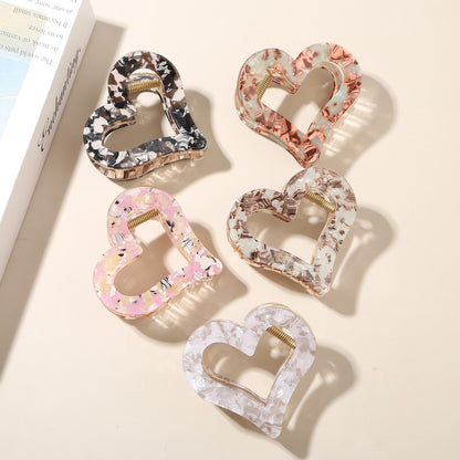 Beau - Acetate Heart Floral Pattern Claw Clip