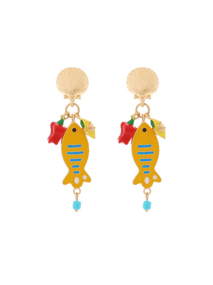 Earedge - Playful Fish Lemon Chili Statement Earrings