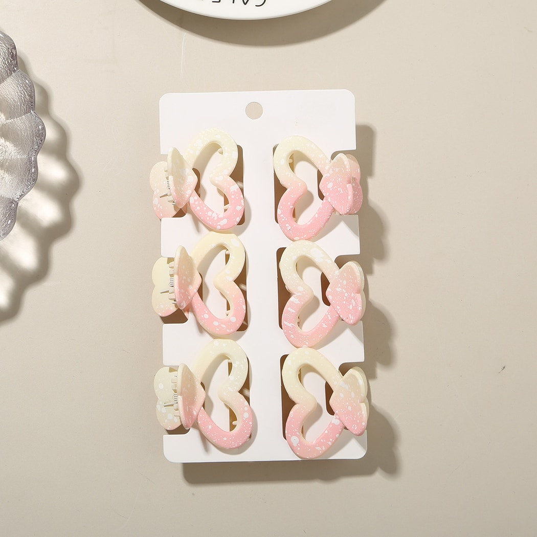 Beau - 6 Piece Heart Design Claw Hair Clips Set