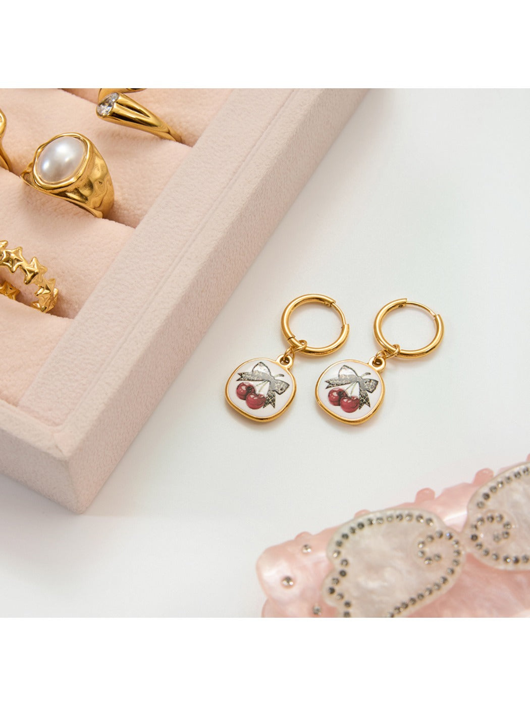 Earedge - Drop Earrings with Cherry Bow Motif