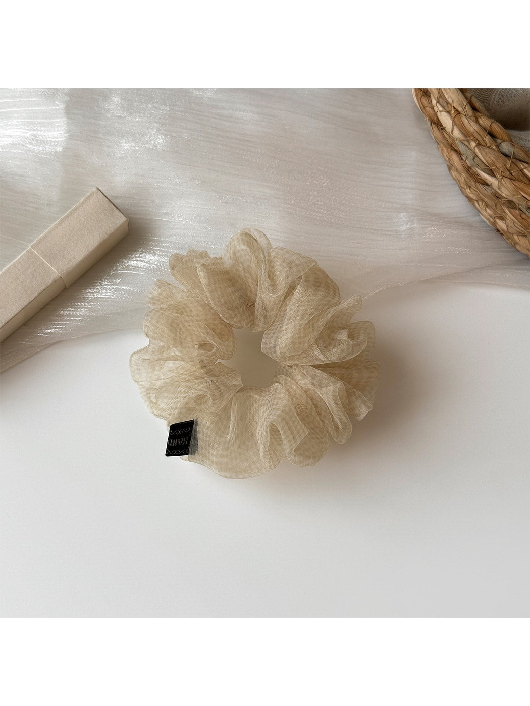 Gifty - Polyester Mesh Plaid Gathered Scrunchie