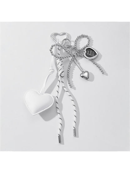 Keypus - Faux Leather Heart and Beaded Bow Charm Keychain