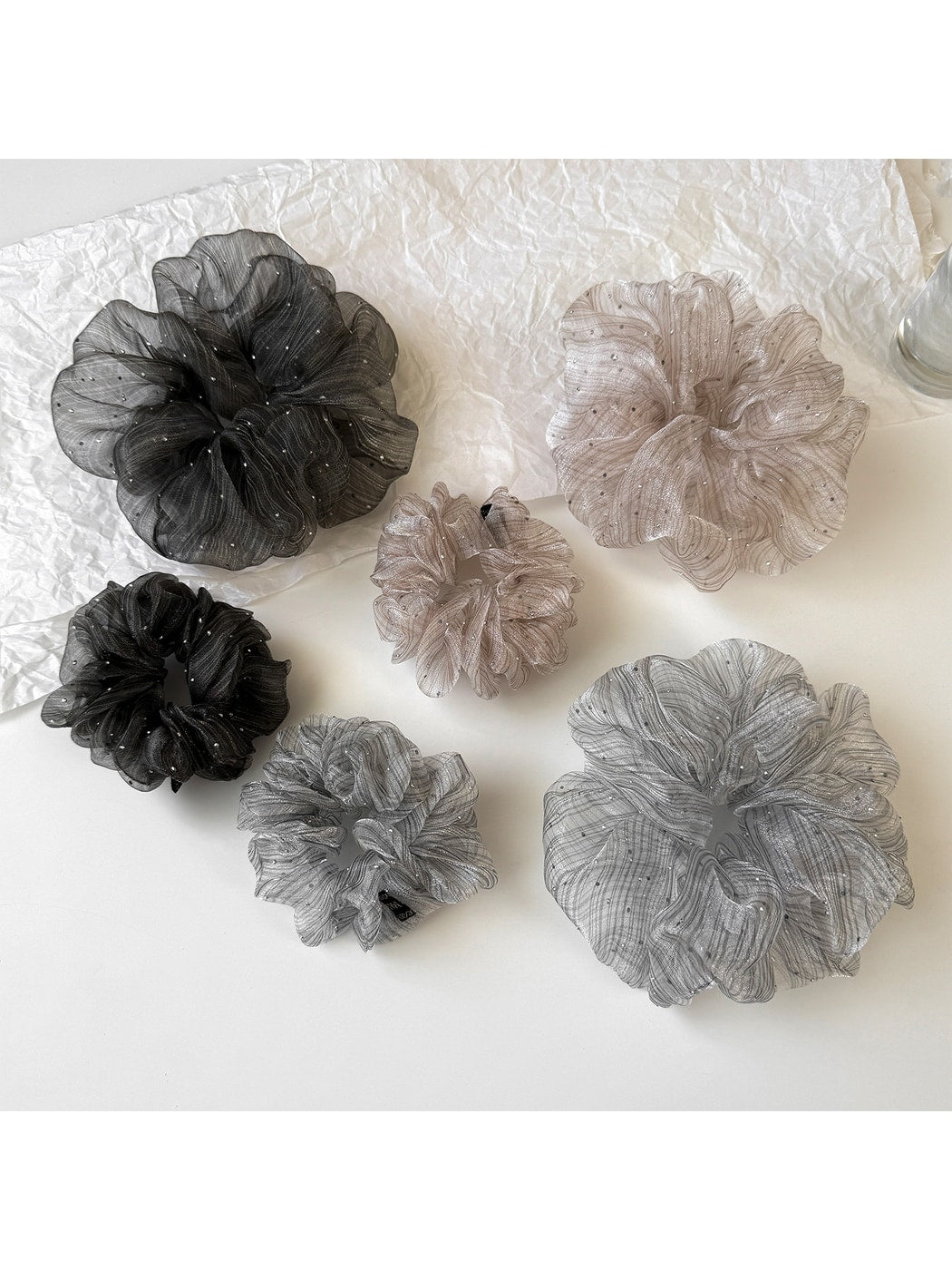 Gifty - Ruffled Mesh Polka Dot High Elastic Scrunchie