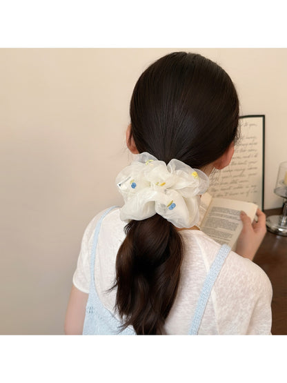 Gifty - Mesh Embroidered Polka Dot Ruffled Scrunchie