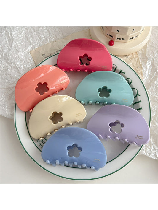 Beau - Floral Cutout Half-Round Acetate Fiber Claw Clip
