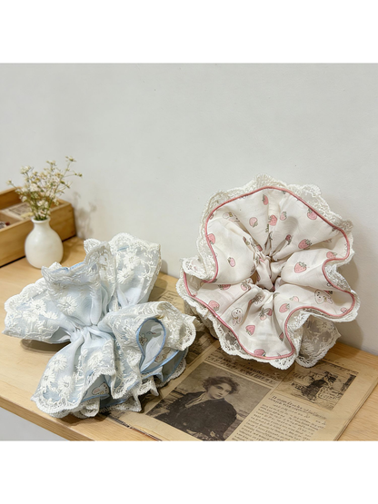 Gifty - Ruffled Lace Strawberry Hair Scrunchie