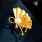 Brovia - Brushed Fan Shape Bow Accent Brooch