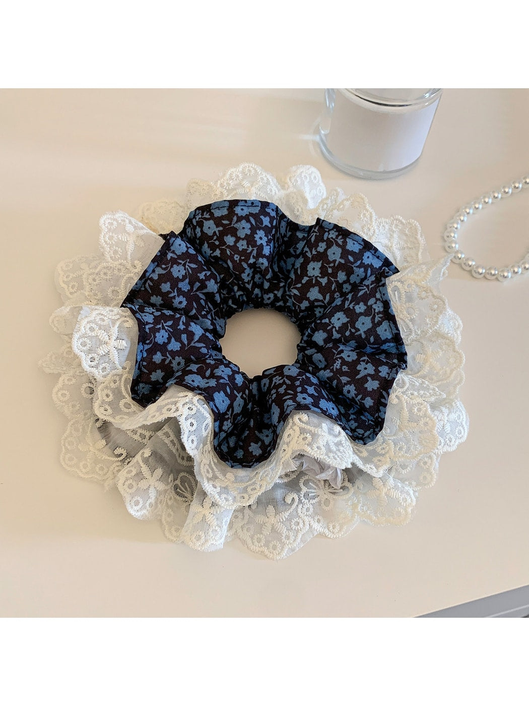 Gifty - Double Layer Lace Floral Print Hair Scrunchie