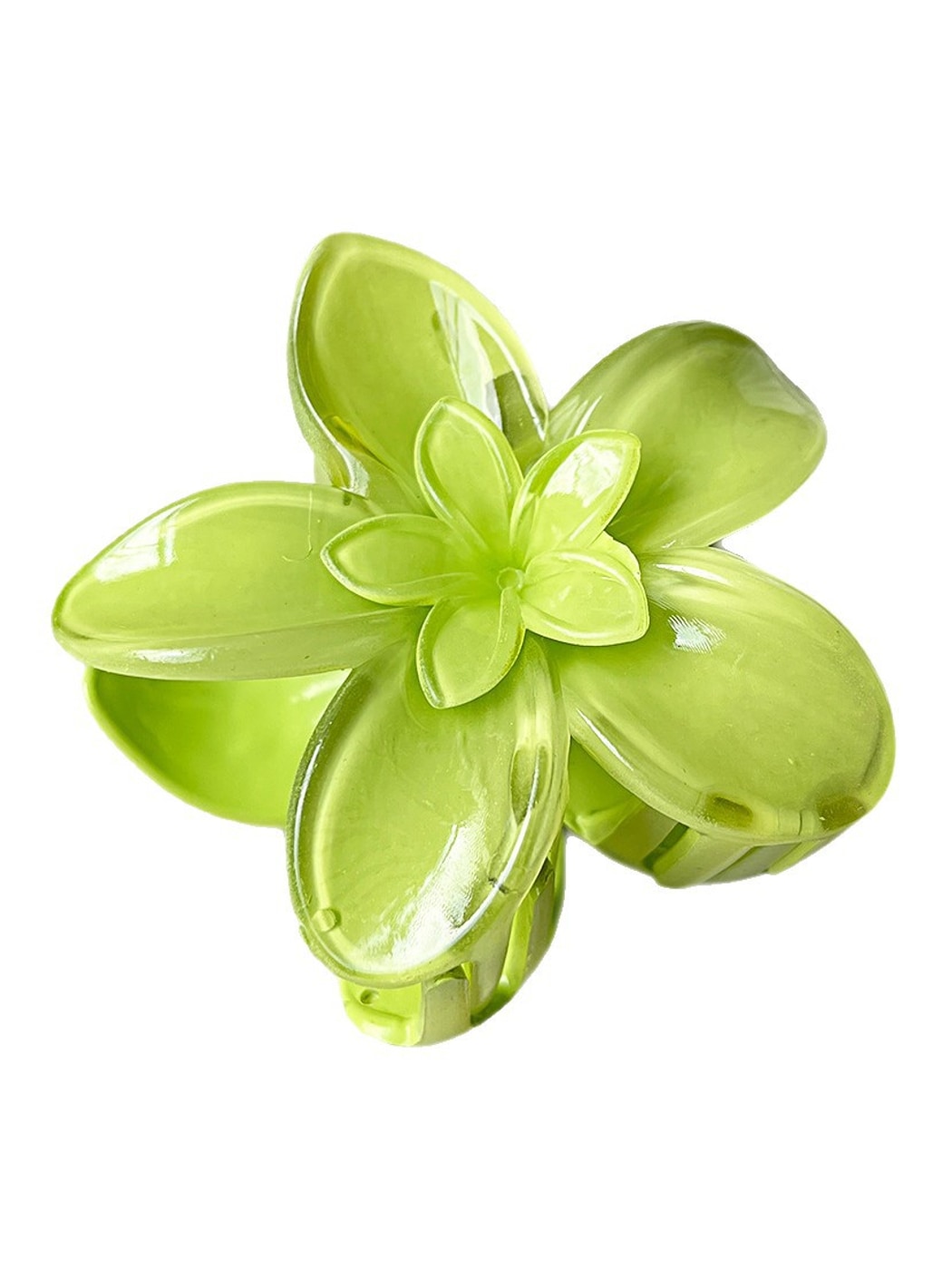 Beau - Glossy Flower Shape Plastic Alloy Claw Clip