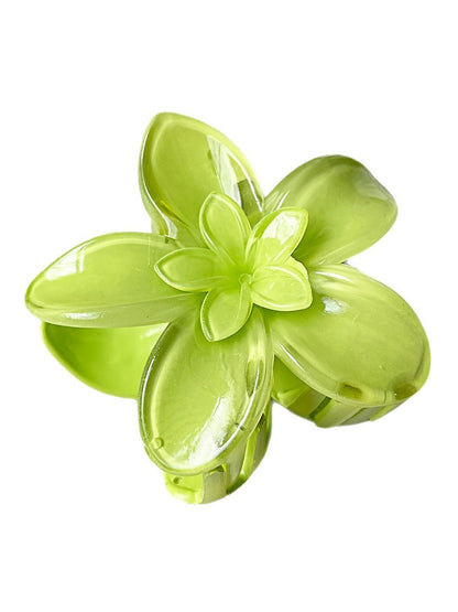 Beau - Glossy Flower Shape Plastic Alloy Claw Clip