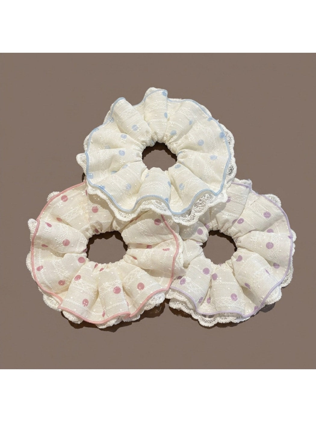 Gifty - Polka Dot Lace Trim Double Layer Scrunchie