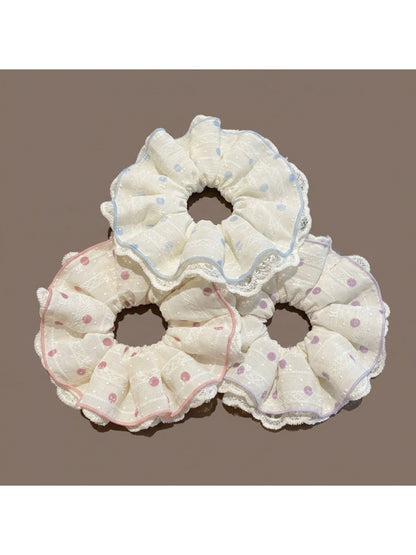 Gifty - Polka Dot Lace Trim Double Layer Scrunchie