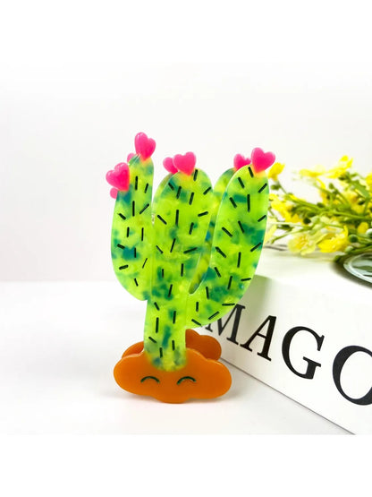 Beau brand fresh cactus hair clip attached to brown hair