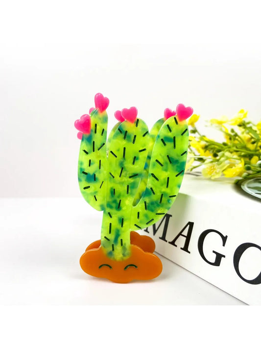 Beau brand fresh cactus hair clip attached to brown hair