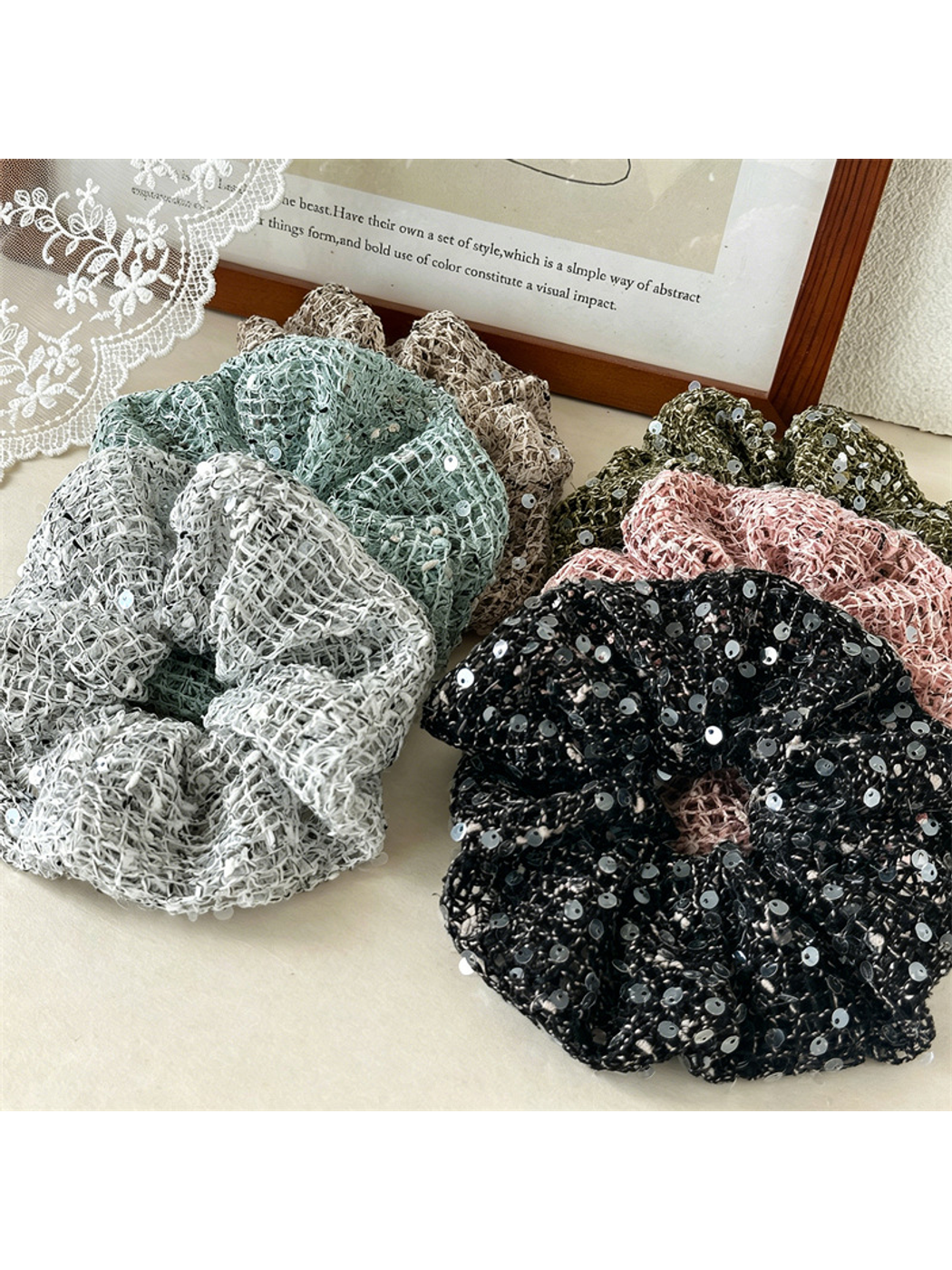 Gifty - High Elastic Textured Sequin Hair Scrunchie