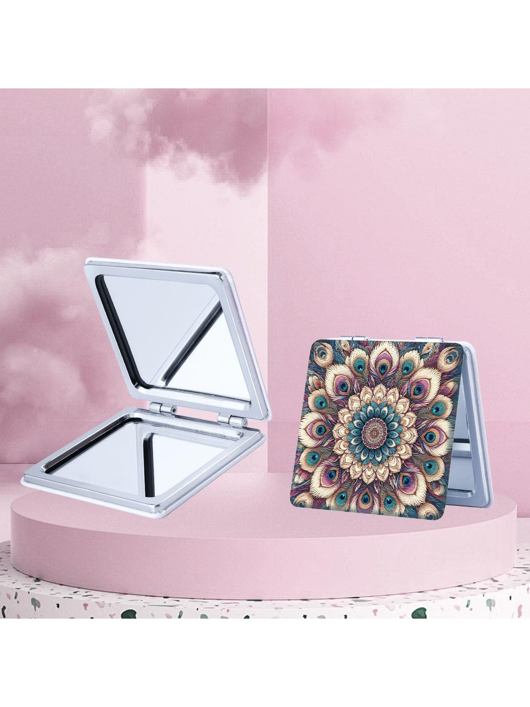 Mirroray - Floral Print Foldable PU Glass Mirror