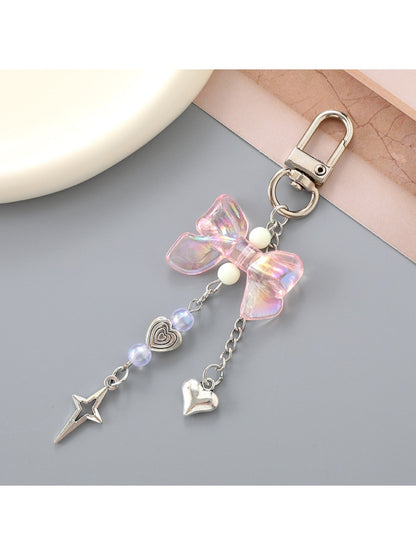 Keypus - Heart Shaped Star Pendant Bow Keychain