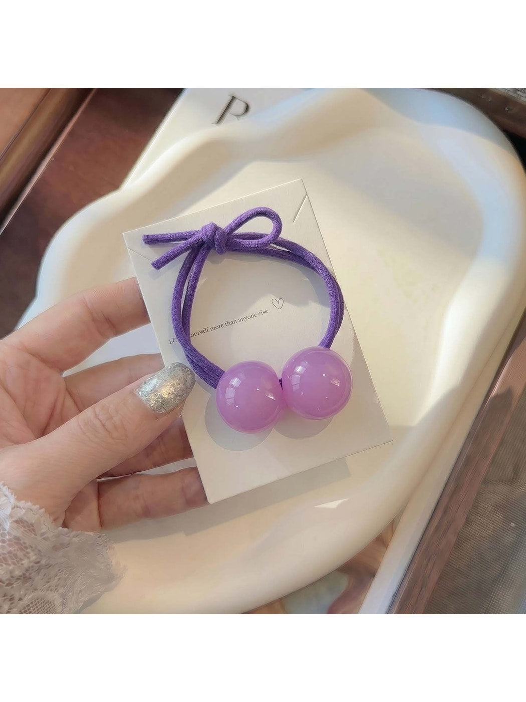 Gifty - Glossy Double Ball Elastic Ponytail Holder Hair Tie