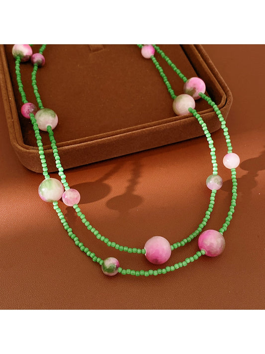 Nozari - Long Round Glass Bead Geometric Statement Necklace