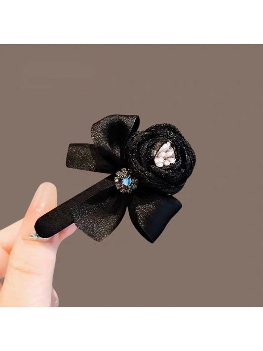 Beau - Black Rose Bow Hair Clip