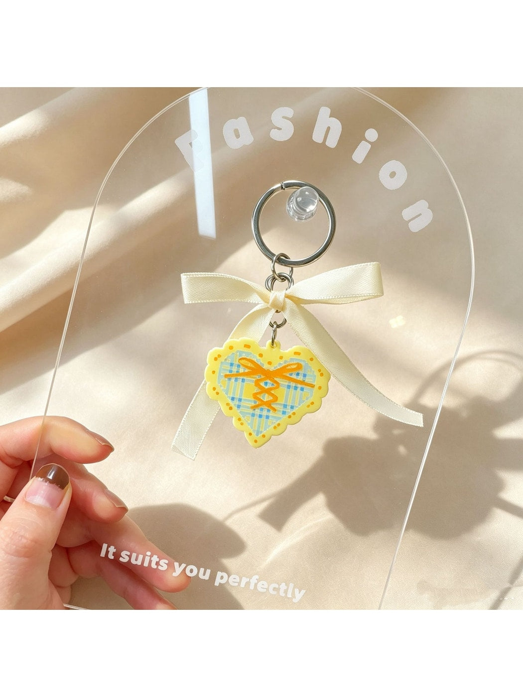 Keypus - Acrylic Heart Charm Ribbon Bow Cartoon Keychain