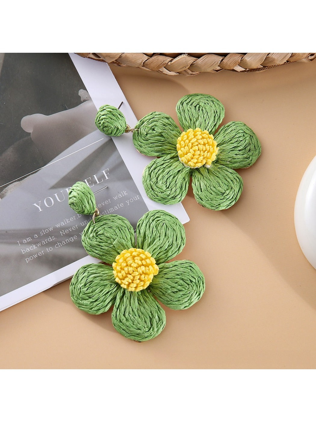 Earedge minimalist flower drop earrings styled with casual outfit