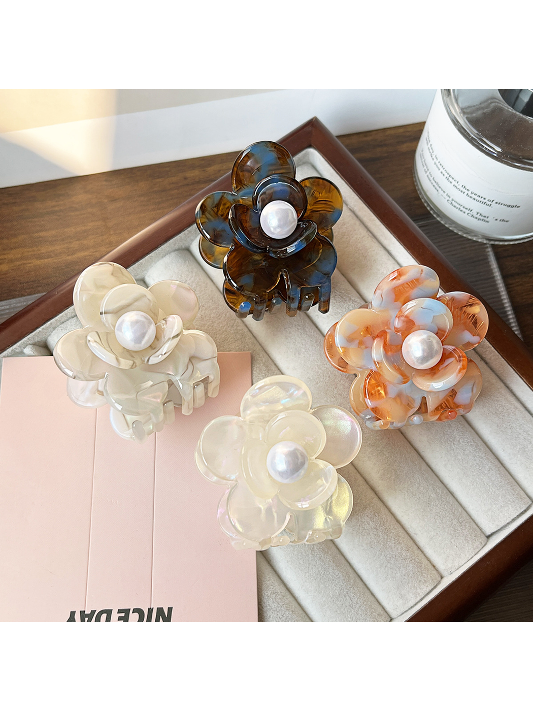 Beau - Sweet Camellia Ring Accent Acetate Claw Clip