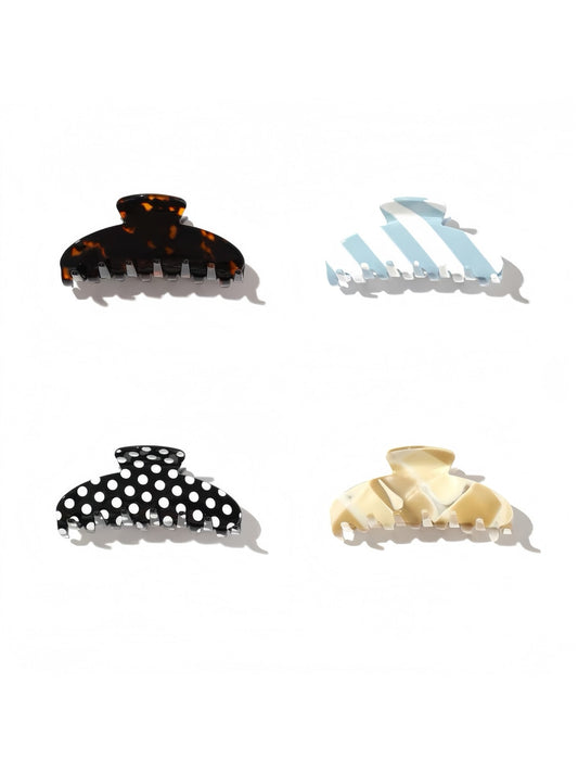 Beau - Oval Acetate Fiber Patterned Hair Claw Clip