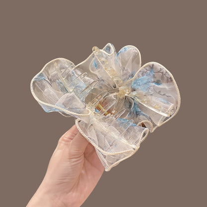Beau - Floral Organza Bow Plastic Alloy Claw Hair Clip