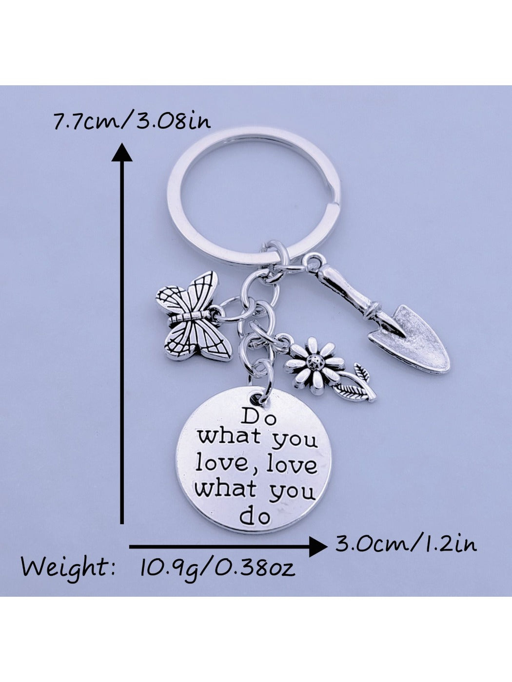 Side view of butterfly flower keychain highlighting its layered petal design