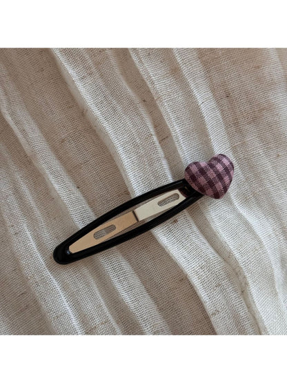 Beau - Plaid Fabric Heart Side Hair Clip