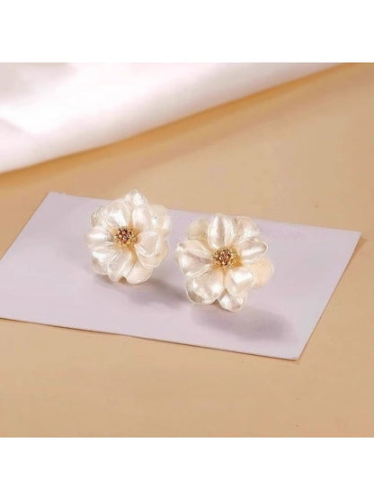 Earedge - White Camellia Floral Stud Earrings