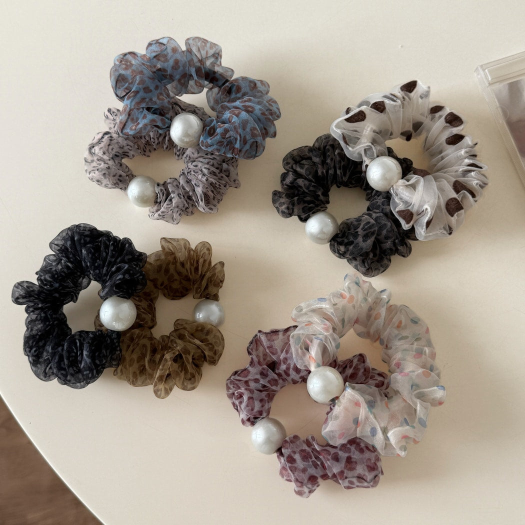 Gifty - Leopard Print Ruffled Bead Detail Scrunchie
