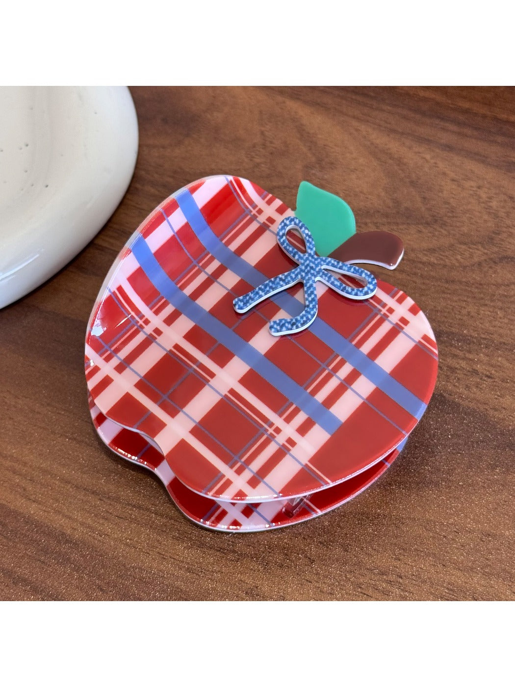 Beau - Vintage Red White Checkered Apple Hair Clip