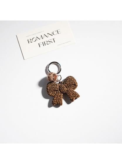Keypus - Leopard Print Heart Shaped Bow Keychain