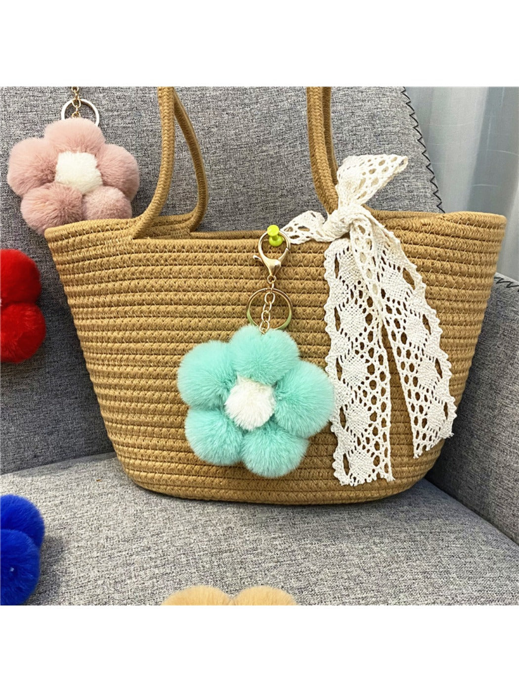 Keypus - Flower Pompom Bag Charm Keychain