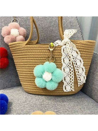 Keypus - Flower Pompom Bag Charm Keychain