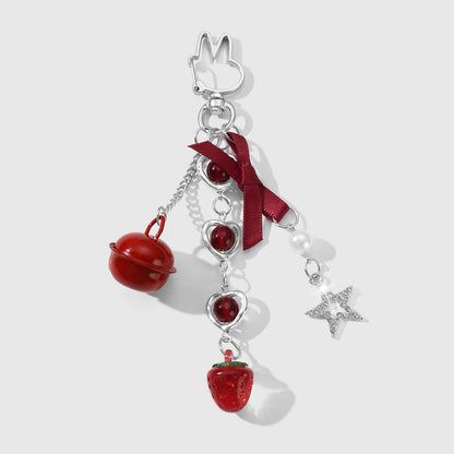 Keypus - Red Bow and Strawberry Pendant Keychain
