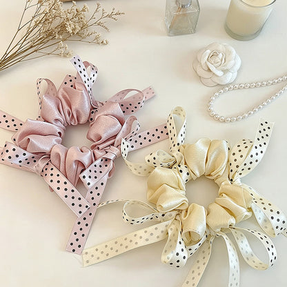 Gifty - Polka Dot Ribbon Bow Polyester Scrunchie