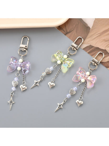 Keypus - Heart Shaped Star Pendant Bow Keychain