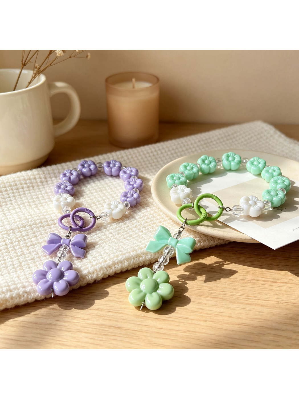 Keypus - Acrylic Floral Beaded Bag Charm Keychain