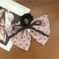 Gifty-Large Bow Hair Tie Floral Print Low Ponytail Accessory