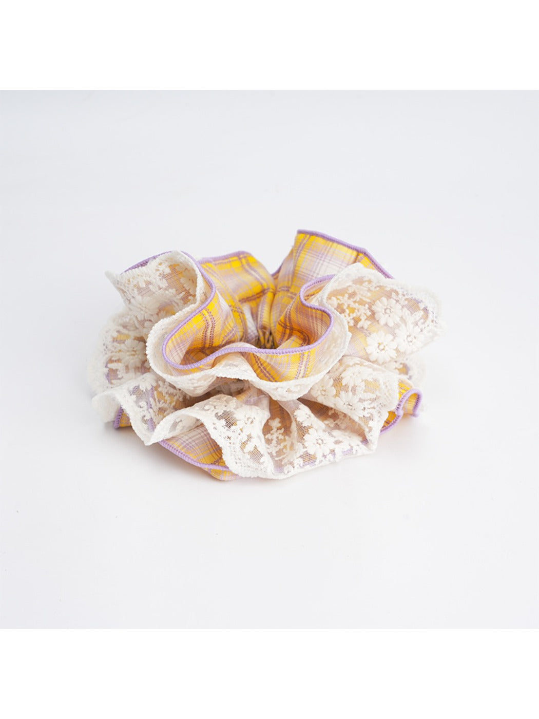 Gifty - Four-Layer Plaid Lace Trim Scrunchie