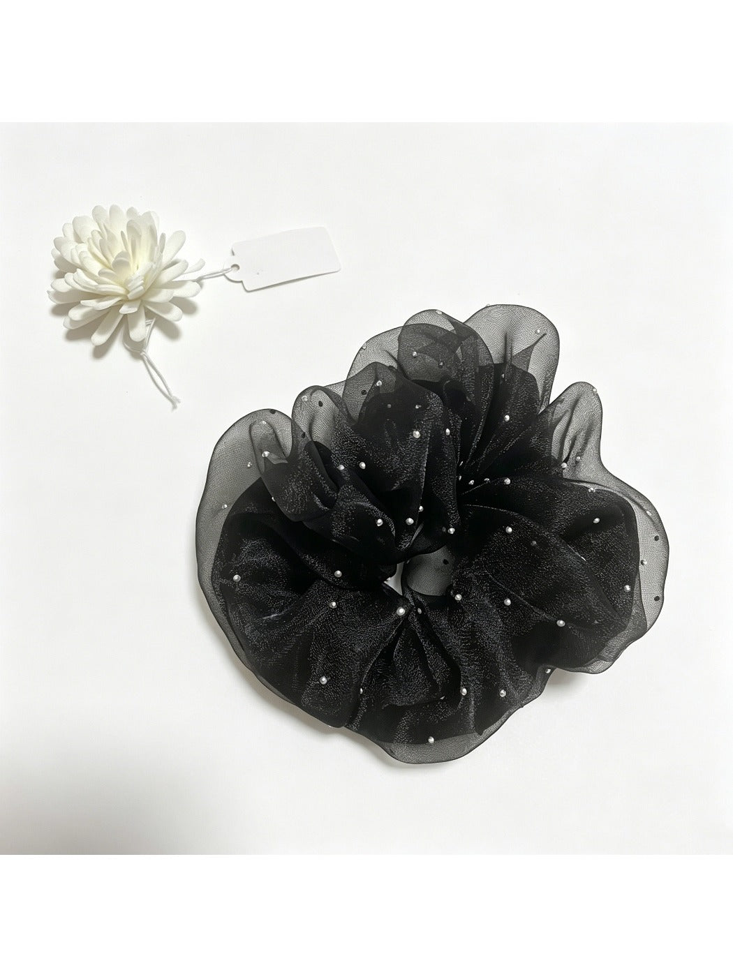Gifty rhinestone tulle scrunchie displayed on a white background