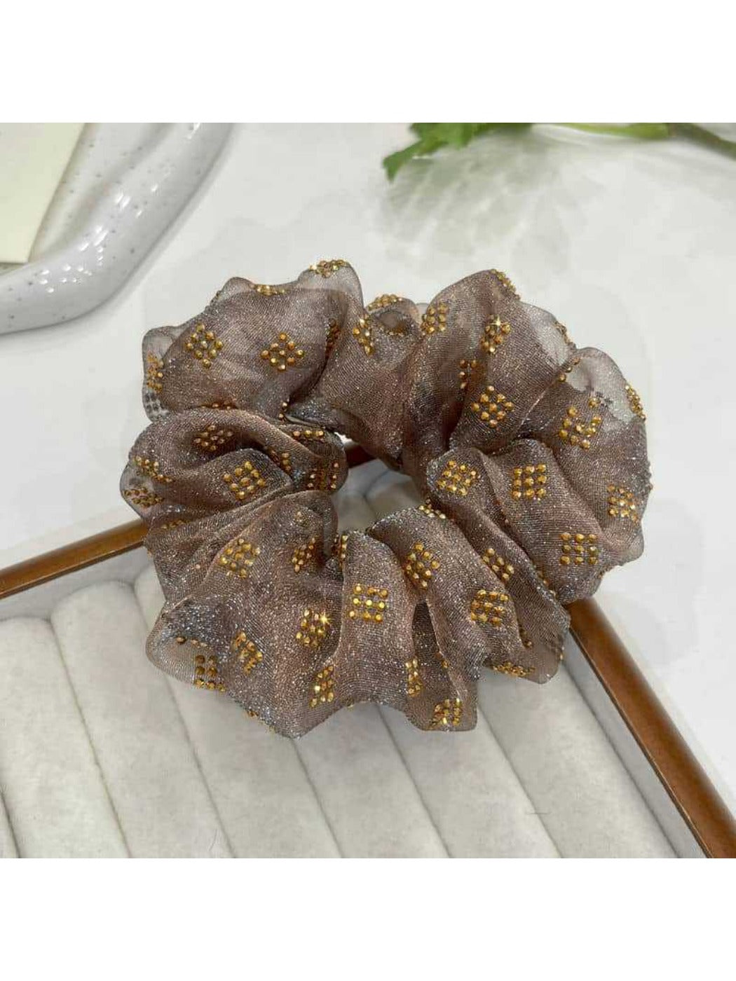 Gifty - Double Layer Organza Bow Hair Tie Crystal