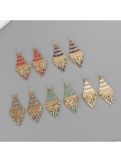 Earedge - Color Block Geometric Tassel Earrings
