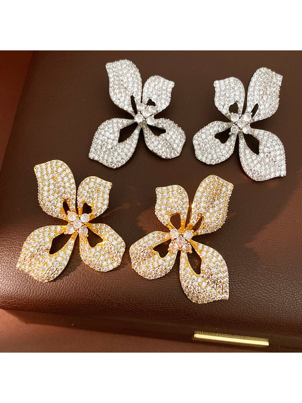 Earedge - Floral Statement Synthetic Zircon Stud Earrings