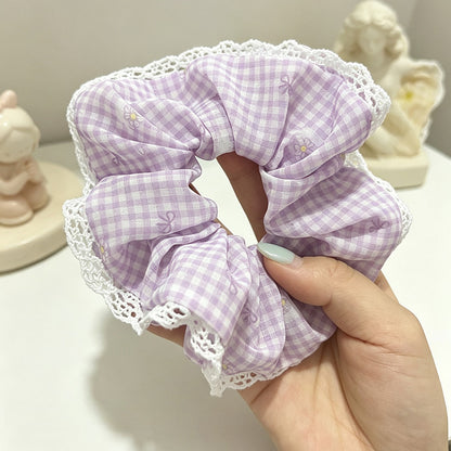 Gifty - Lace Trim Gingham Bow Detail Scrunchie