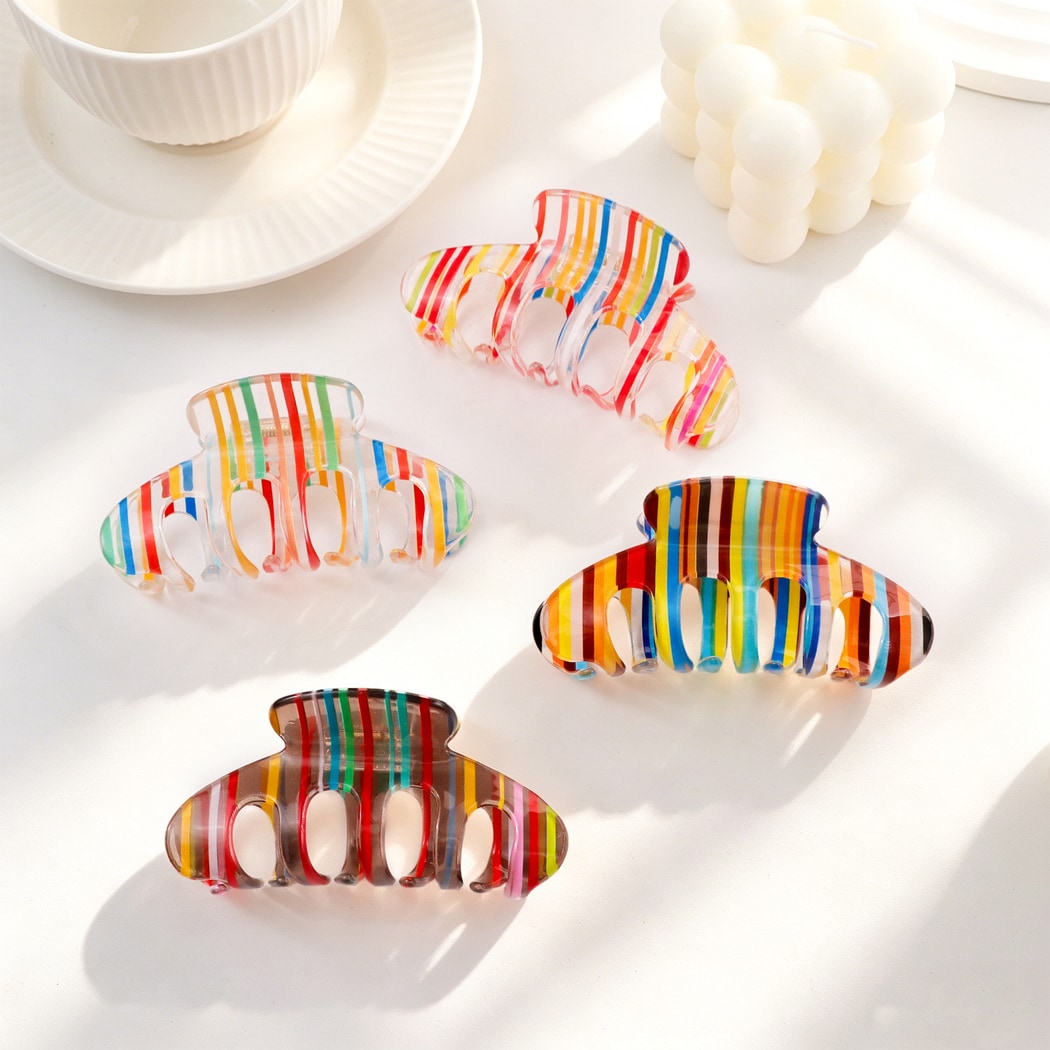 Beau - Rainbow Stripe Printed Claw Clip